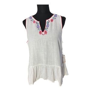 Love Gap Sheer Peplum Embroidered Top